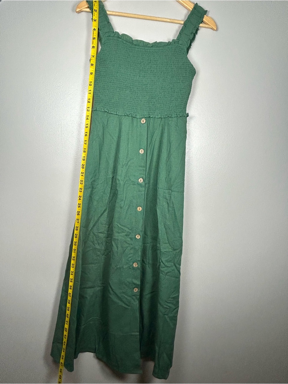 Blu Pepper Moss Green Smocked Linen Blend Midi Dress NWT - Picture 11 of 13